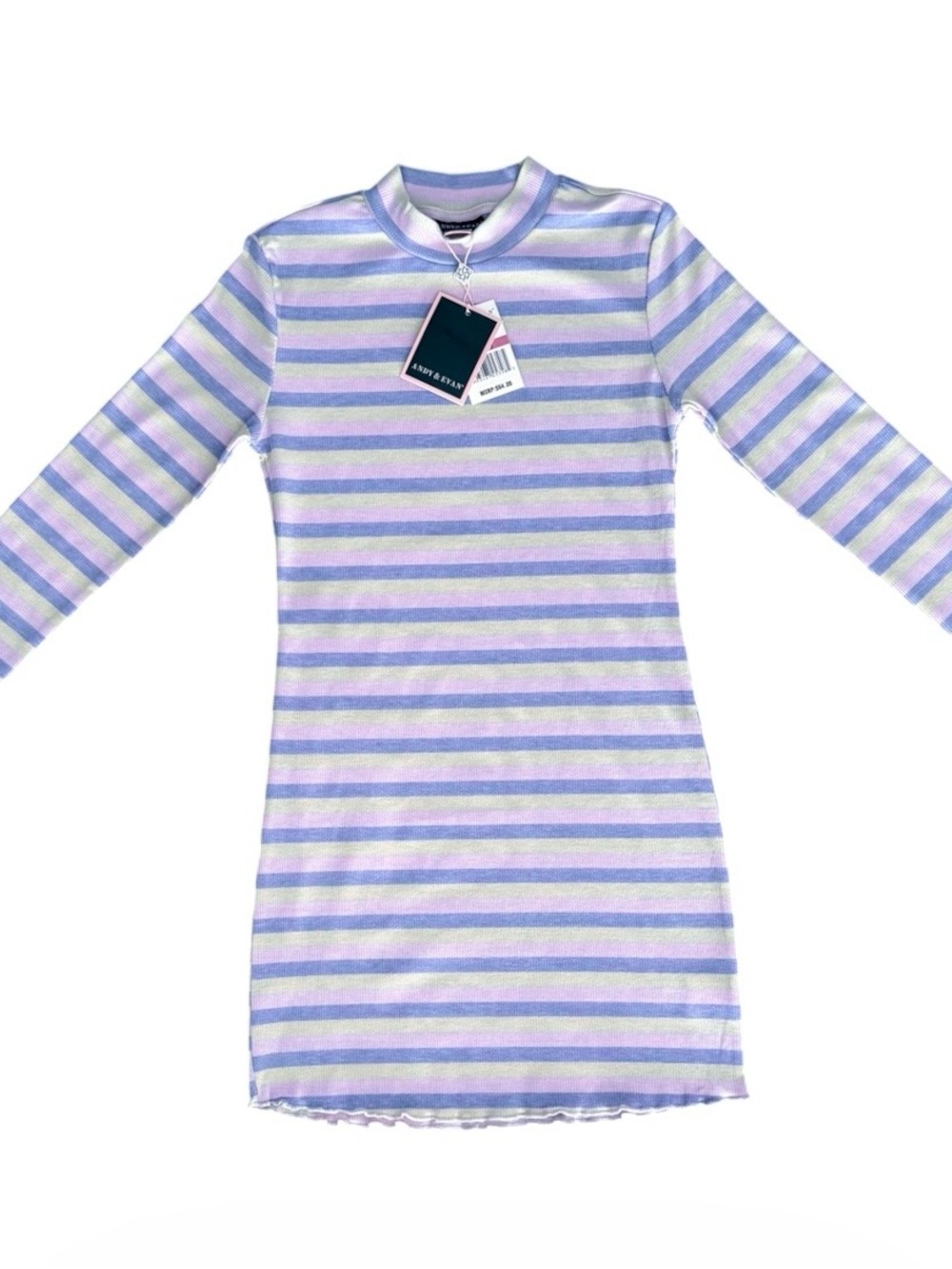 Andy & Evan Purple Striped Mock Neck Long Sleeve Ribbed Short Dress Girls M 10